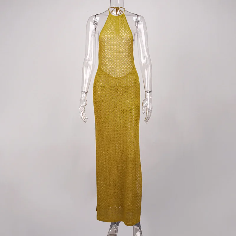 

Swim Cover Up For Women Summer Dress Pareo Beach Bath Sexy Hollow Out Neck Strap Backless Split Leopard Cotton Swimsuit Wear