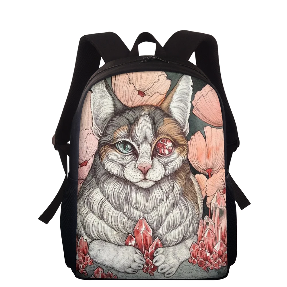 

ELVISWORDS Brand Personality Backpack Ghost Cat Print Backpacks For Teenager Women Men Rucksack Customize 15Inch Mochila Escolar
