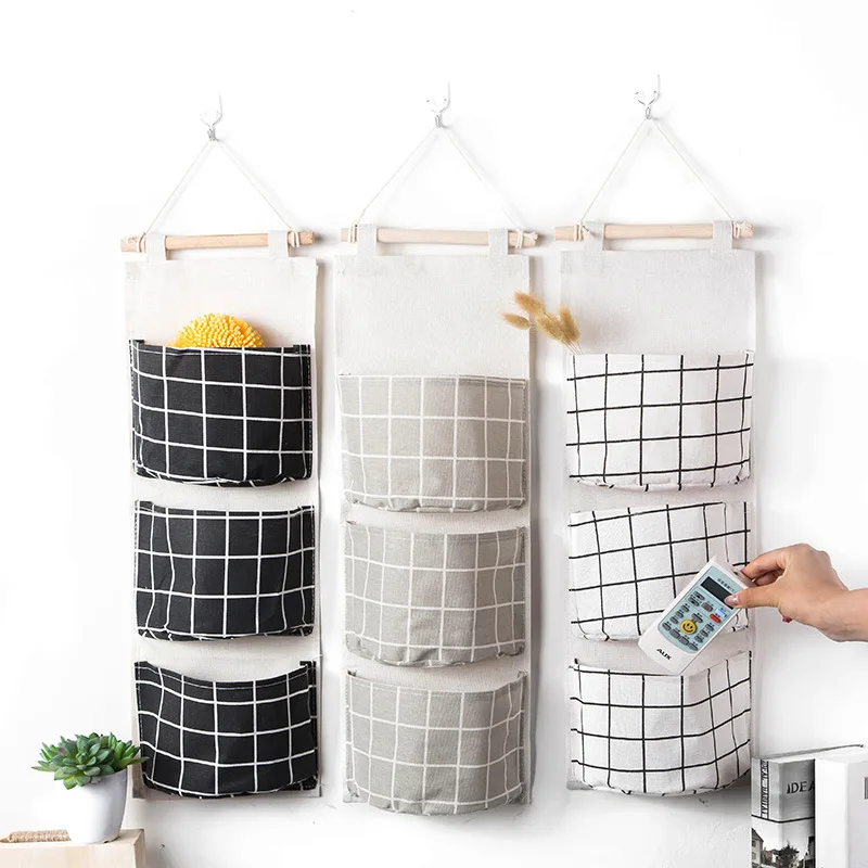 

Fabric Lattice Storage Hanging Bag Hanging Hanging Bag Wardrobe WallMounted Multi-layer Wall Hanging Storage Bag Clothes Storage