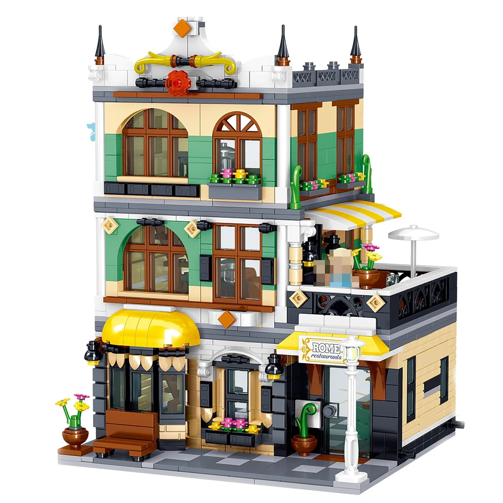 

1186pcs The Rome Restaurant Model Set City Street View Building Blocks Architecture Bricks Kids Toys Gift