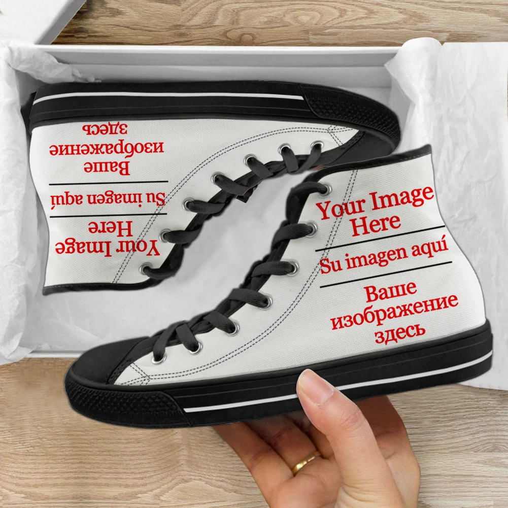 

INSTANTARTS Men Vulcanized Sneakers High Top Canvas Shoes Custom Image Name Design Mens Flat Shoes Lace Up Footwear Dropshipping