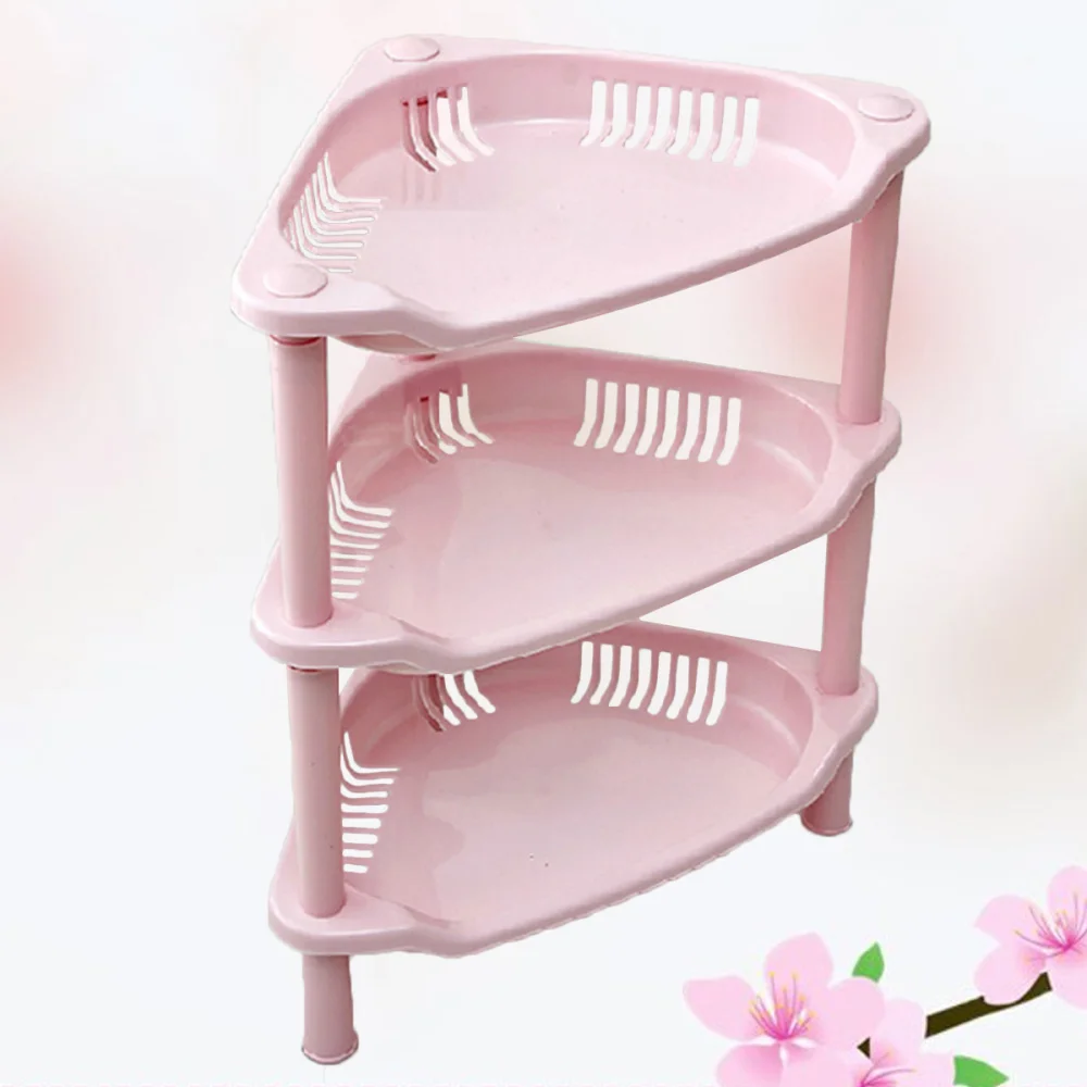

Triangle Storage Rack 3 Liner Shelf Free Stand Corner Storage Rack for Kitchen Bathroom (Random Color)