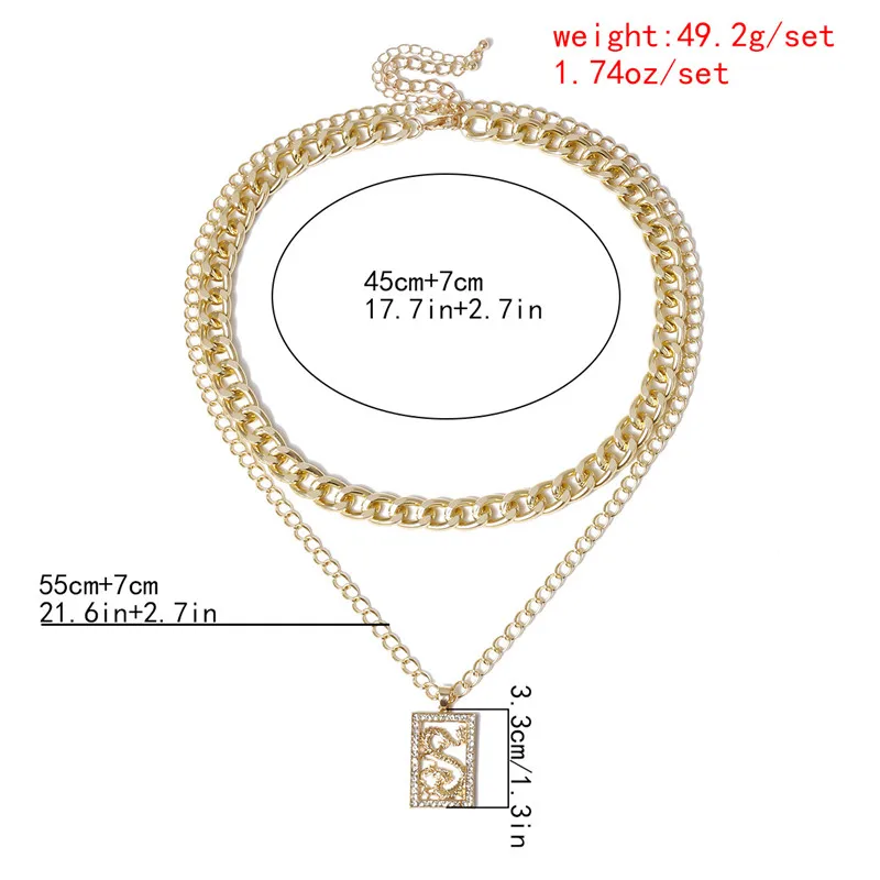 

Hiphop Gold Crystal Cube Dragon Layered Necklace for Women Alloy Link Chain Choker Necklaces Party Jewelry Collares