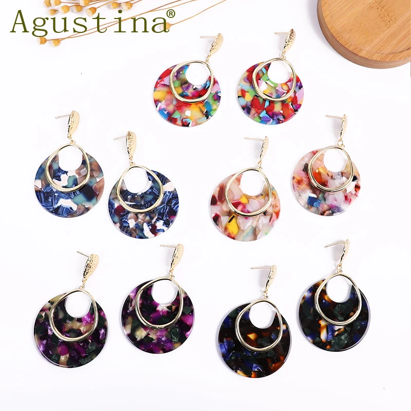 Женские акриловые серьги подвески цветные геометрические из полимера в богемном