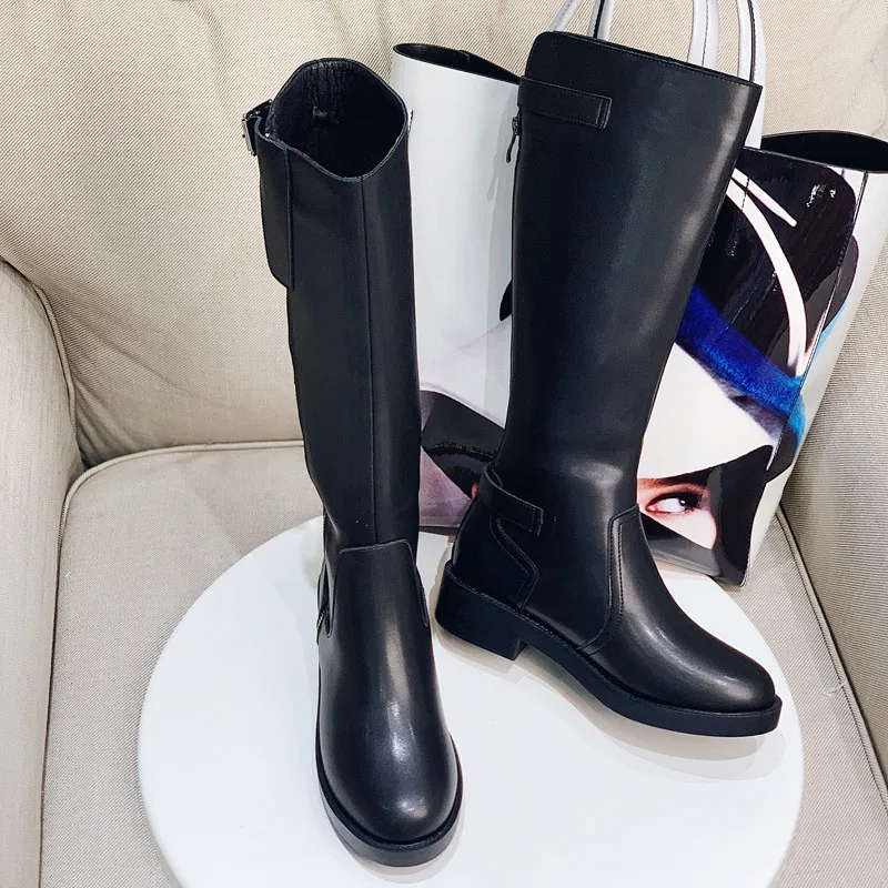 Винтажные сапоги до колена из искусственной кожи на квадратном каблуке молнии с