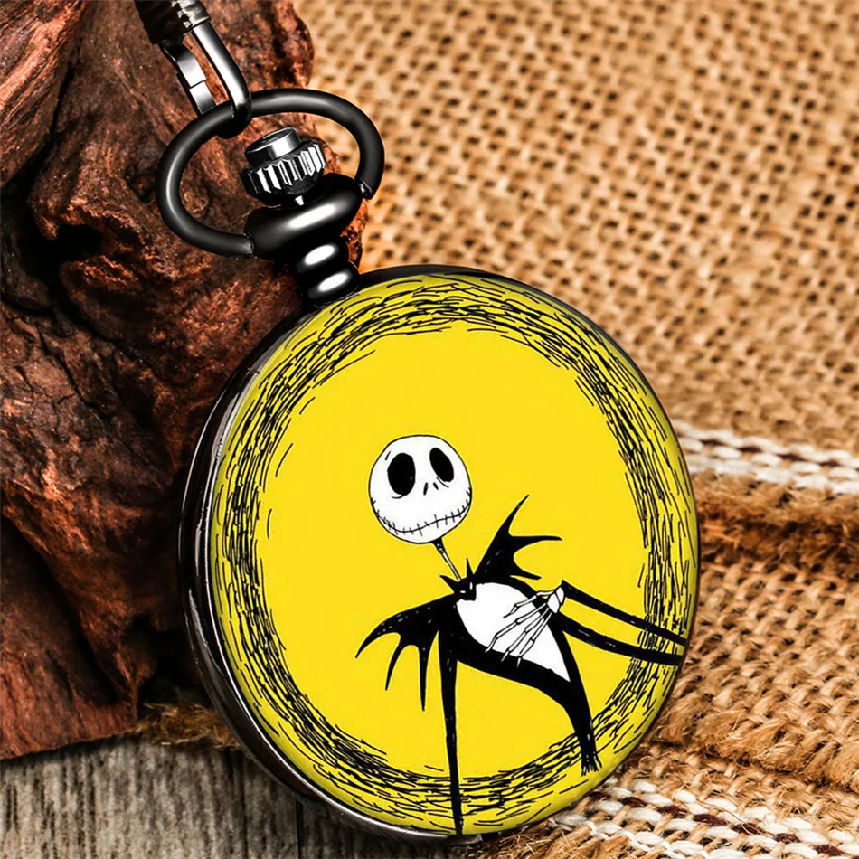 

Nightmare Theme Skull Quartz Pocket Watch Antique Smooth Black Printing Pendant Pocket Clock Xmas Gifts