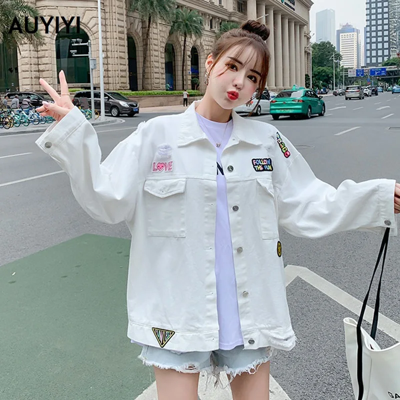 Женская джинсовая куртка AUYIYI красная уличная свободного покроя в Корейском