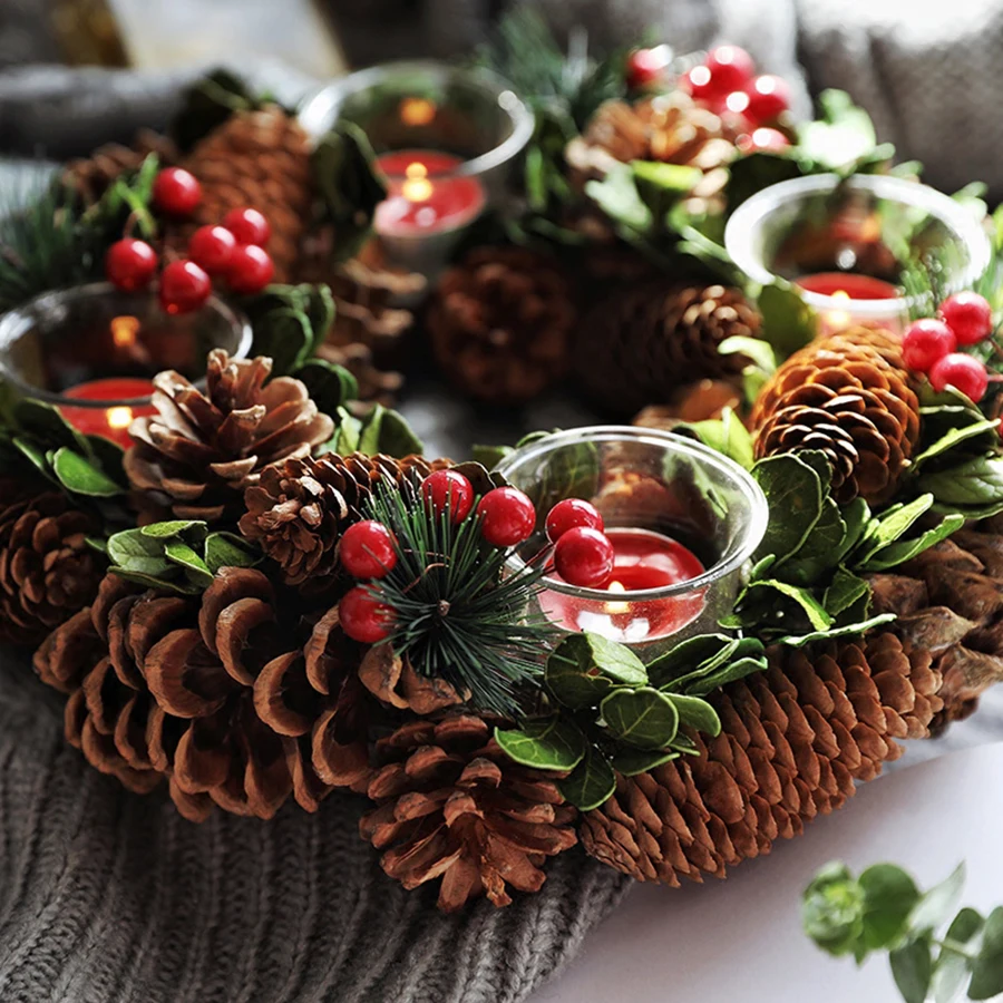 Рождественский венок подсвечник украшение для свадьбы фонарик из кованого