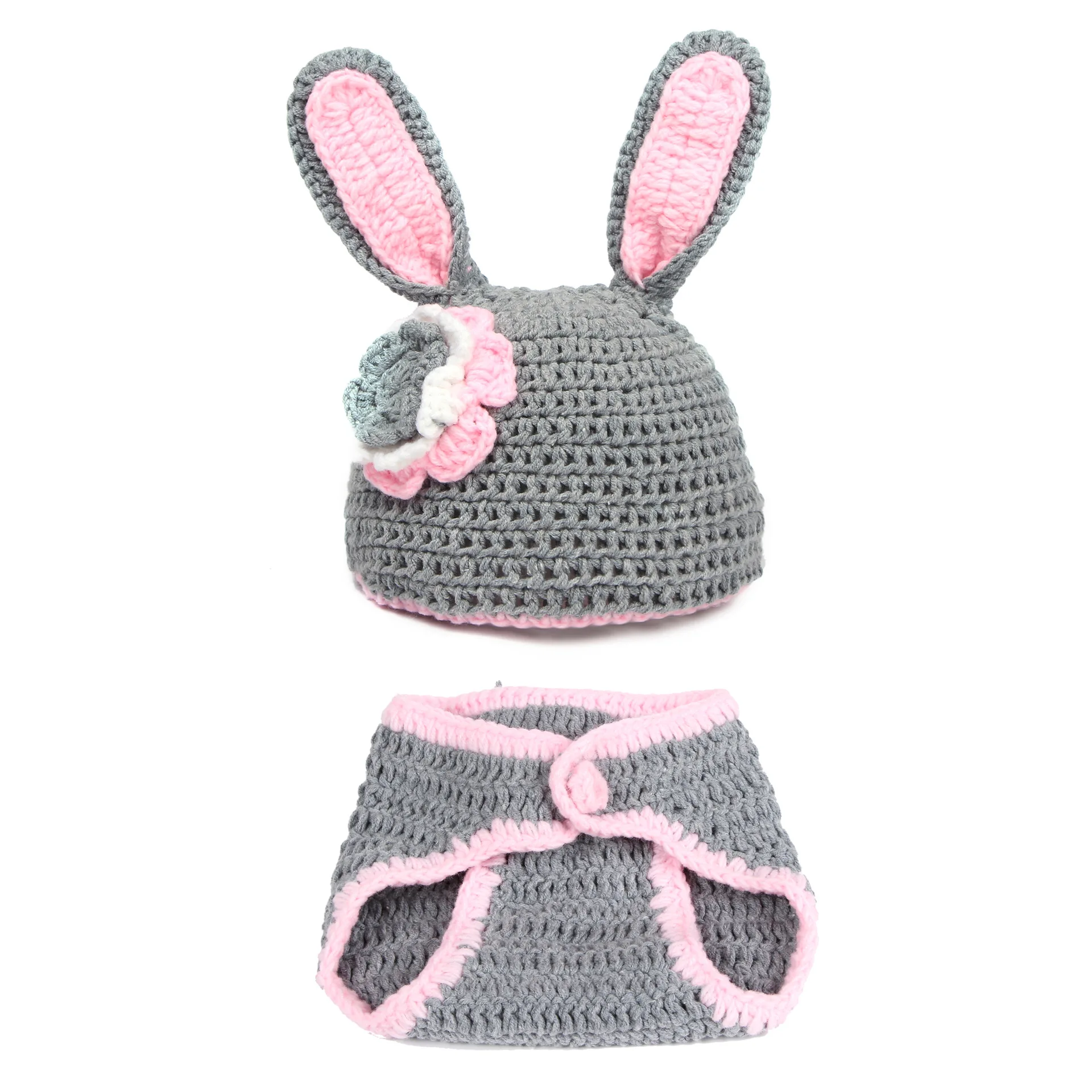 

Hand Woven Newborn Photography Clothing Baby Props 0-6 Month Bunny Rabbit Clothes Hat + Shorts 2pcs Set