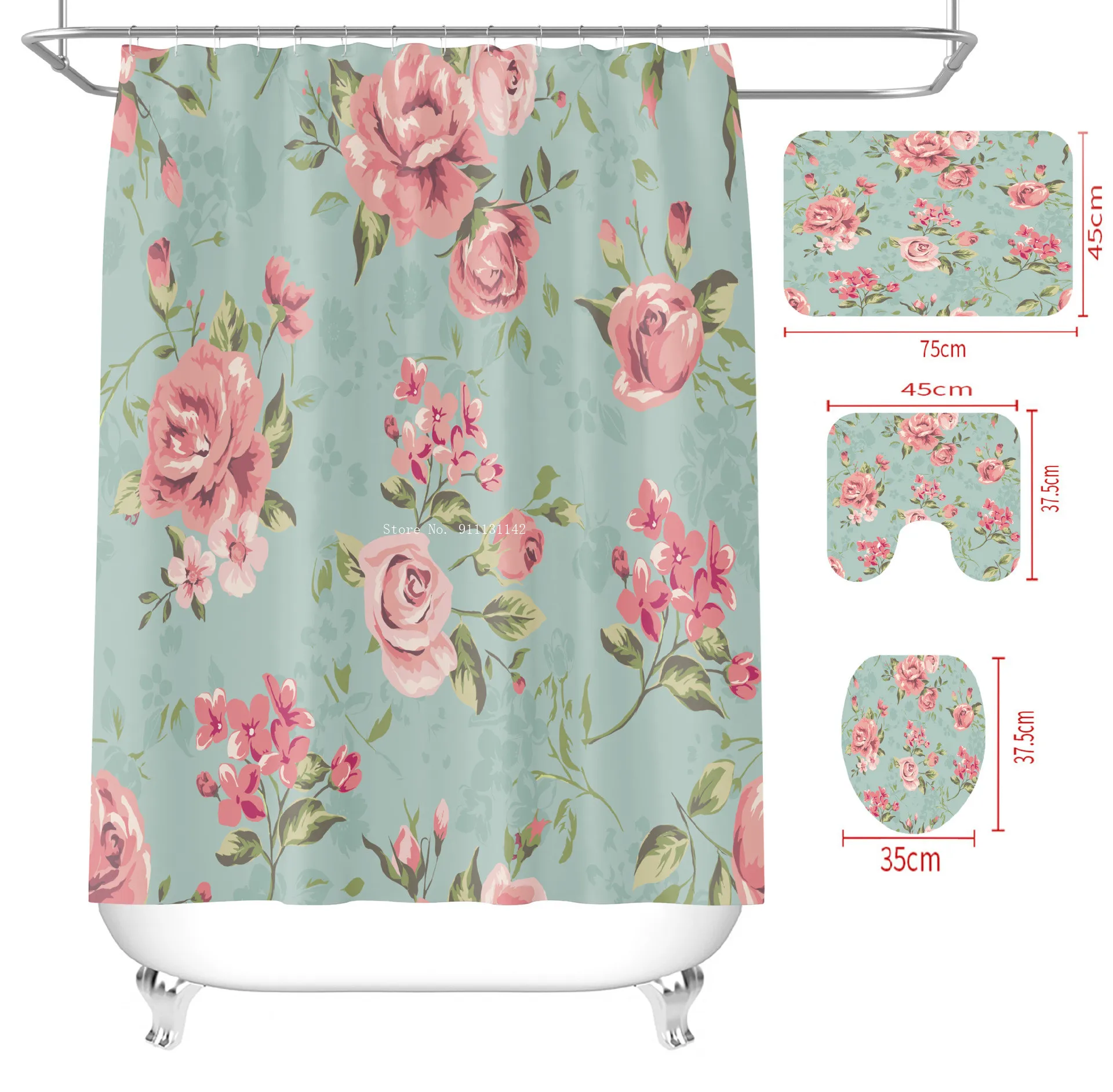 

Занавеска для душа в натуральном пасторальном стиле, водонепроницаемая занавеска для душа, для туалета, нескользящий коврик для ванной, ков...