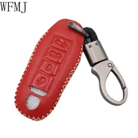 wfmj red leather for porsche 911 cayenne panamera macan 718 cayman boxster gts remote smart 4 buttons key fob cover case chain