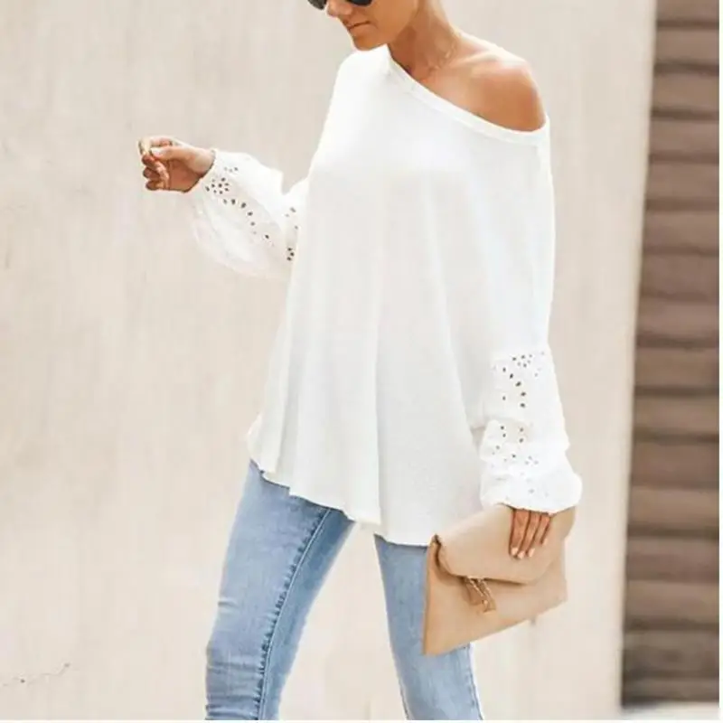 Женская блузка с вышивкой и цветочным принтом косым воротником | одежда