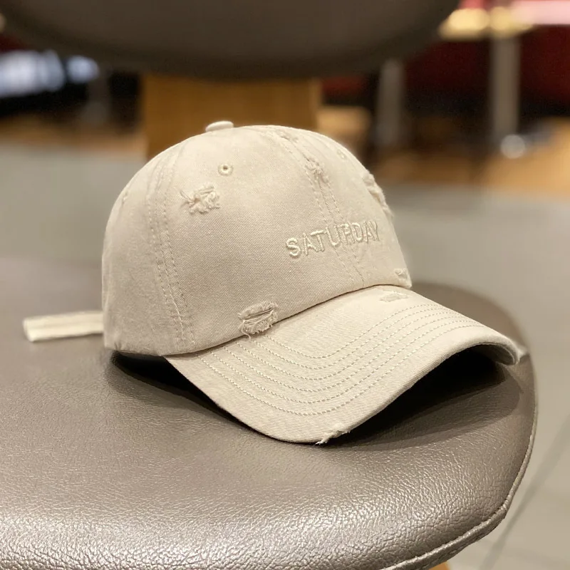

New Worn Hole Korean Baseball Cap Summer Snapback Hip Hop Caps For Women Washed Vintage Streetwear Tuesday Men Hats