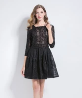 h80s90 new dress women luxury party vestido square collar half sleeve embroidered sequin bead pearl tunic hollow out lace dress