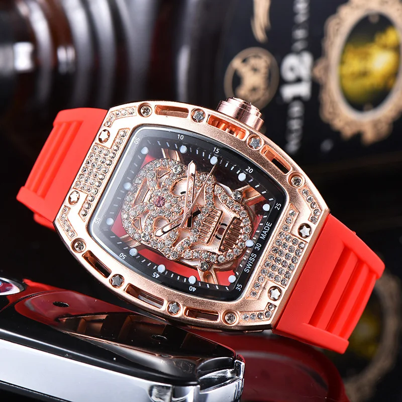 

2021 new men's watch male ghost head hip-hop inlaid diamond chronograph multi-function silicone strap Richard Mann watch