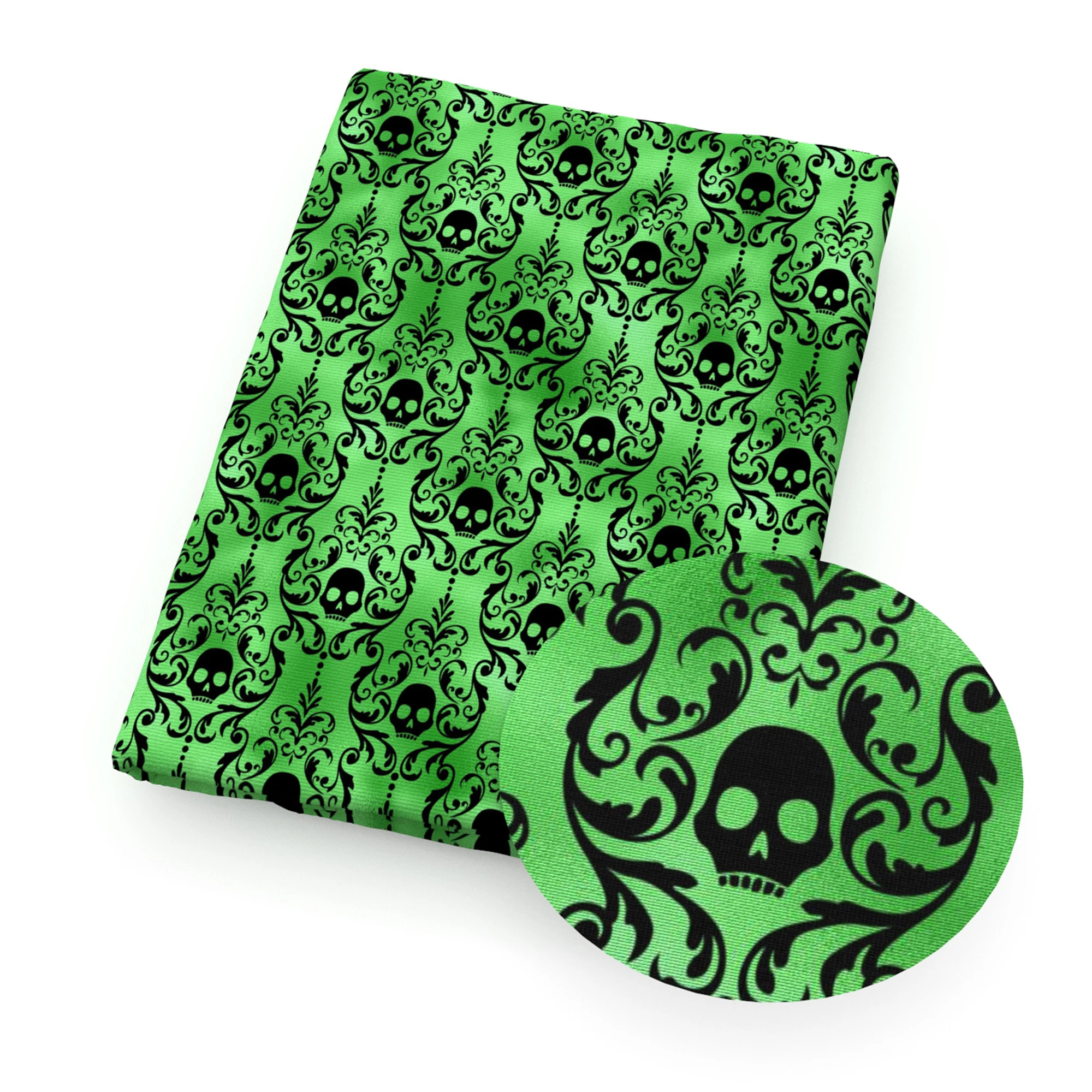 Черно-зеленая серия ткань из полиэстера и хлопка с принтом на Хэллоуин для шитья