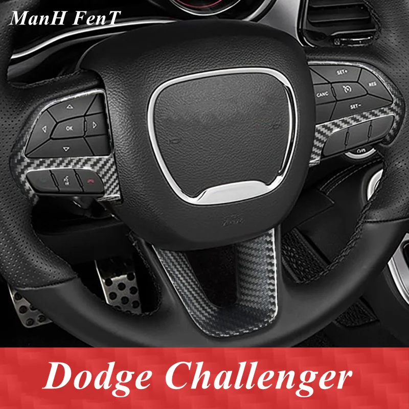 

ManH FenT For Dodge Challenage Charger Durango Steering Wheel Button Panel Carbon Fiber Decoration 3D Sticker Car Interior