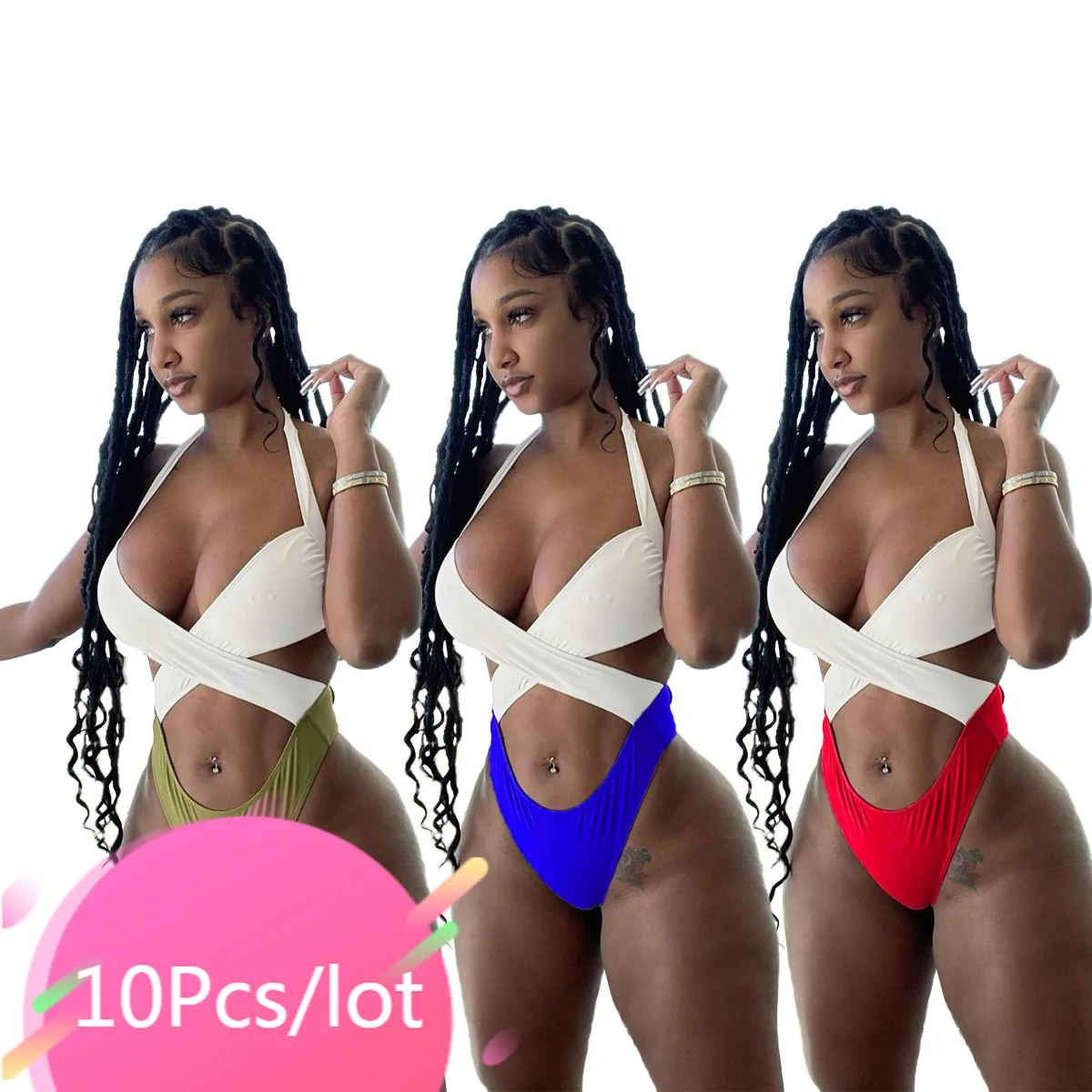 

Оптом в партии летние пляжные купальники с лямкой на шее с открытой спиной Лоскутные купальные костюмы женские сексуальные бандажные цельн...