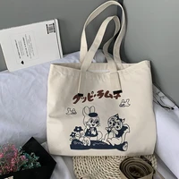 large capacity cartoon print ladies canvas shoulder bag eco reusable women shopping bag vintage beach handbags bolsas de tela