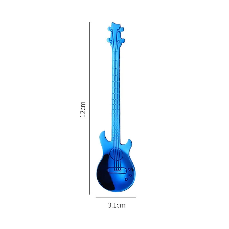 Blue 1 шт. гитары Комплект кофейных ложек из нержавеющей стали, дессертная ложка для мороженого Чай столовые ложки для питья аксессуары для кофе - Цвет: Blue