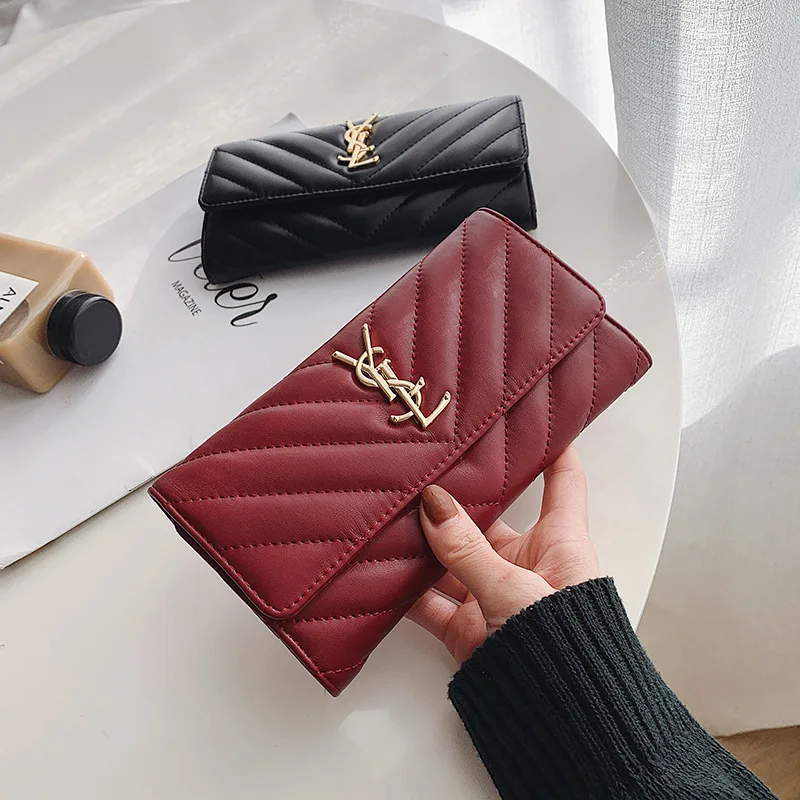 

2021 New Casual Clutch Phone Wallet Multiple Card Slots Folding Fashion Card Holder Rhombus Long Wallet for Women