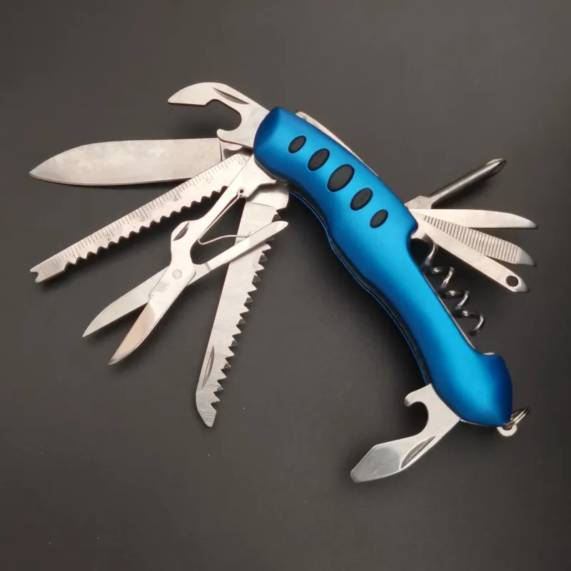 SK005-blue Походный нож для выживания 15 в 1 из нержавеющей стали, швейцарский Многофункциональный складной нож, наружные карманные ножи - Цвет: SK005-blue