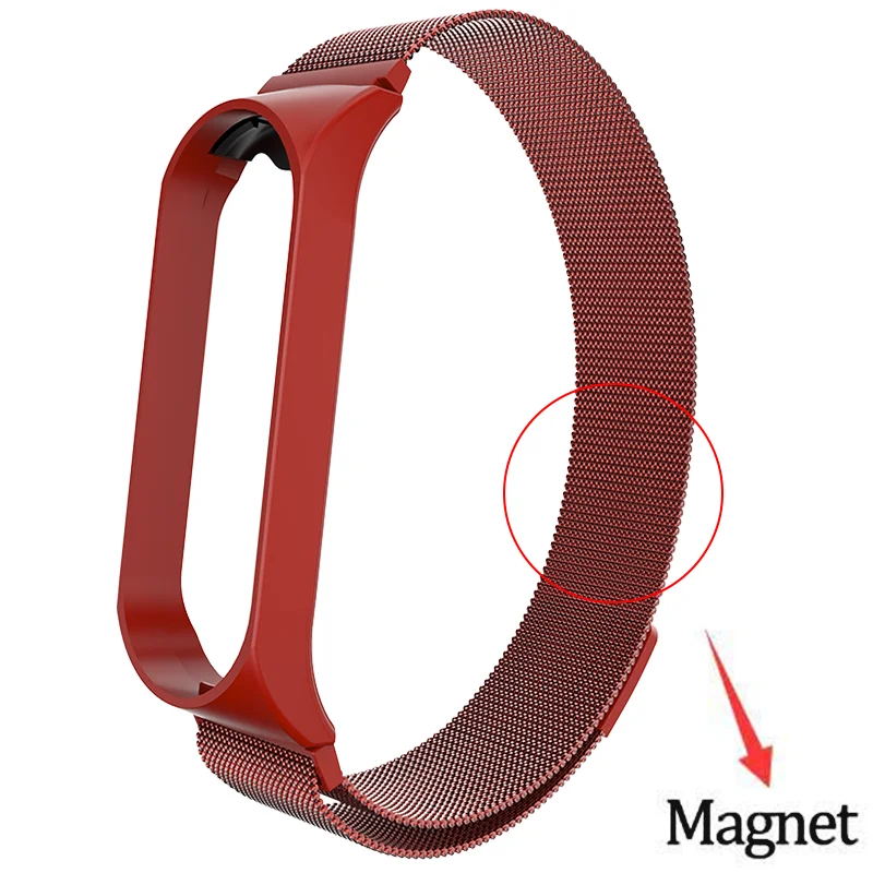 magnetic red Rovtop ремешок для Xiaomi Mi группа 3 ремешок для Xiaomi Mi группа 3 браслет для Xiaomi Mi группа 3 металлические Безвинтовые нержавеющая сталь - Цвет: magnetic red