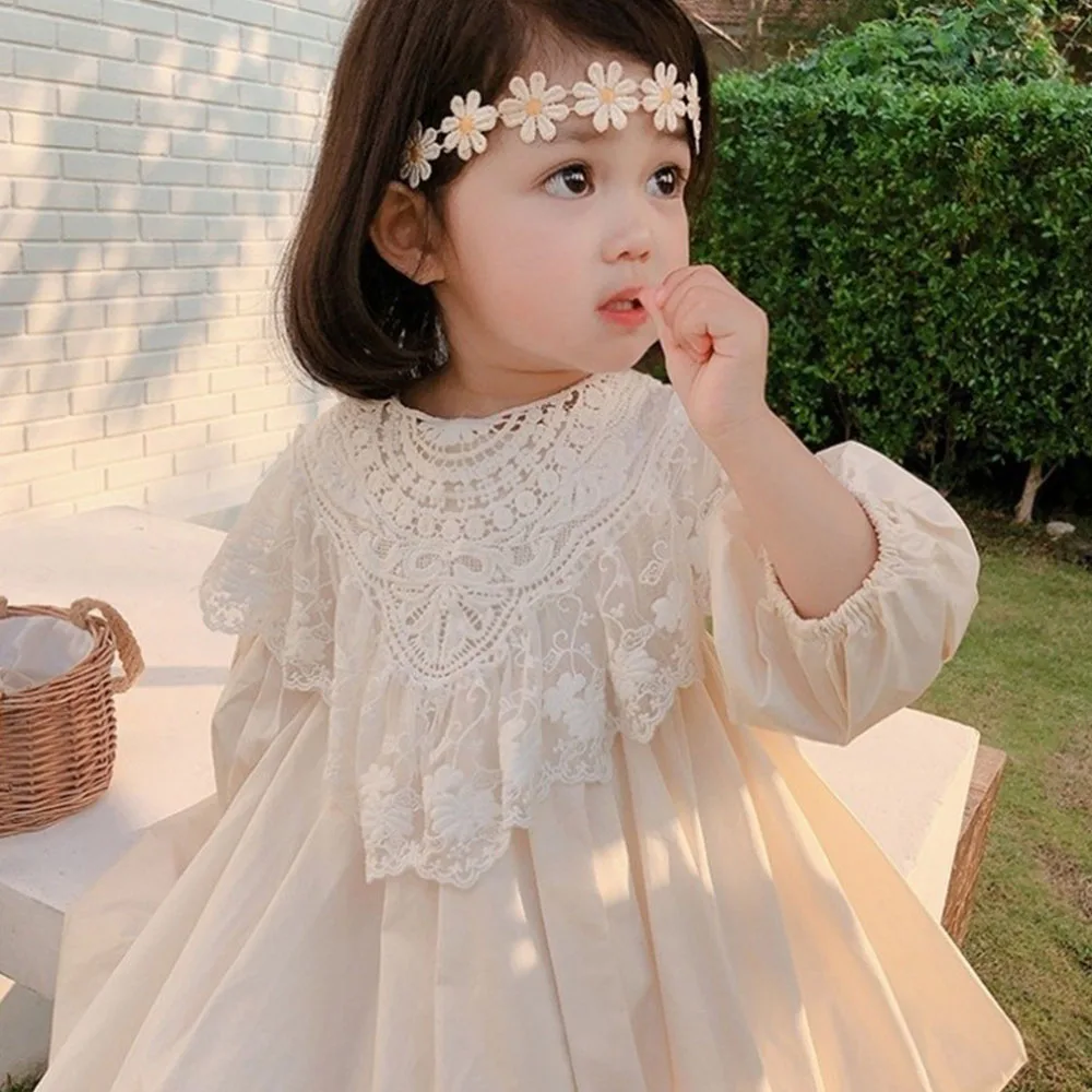 

Bear Leader Autumn New Children'S Girls Dresses Pure Cotton Solid Color Dress Lace Collar Lantern Sleeves Fashion Sweet Clothing