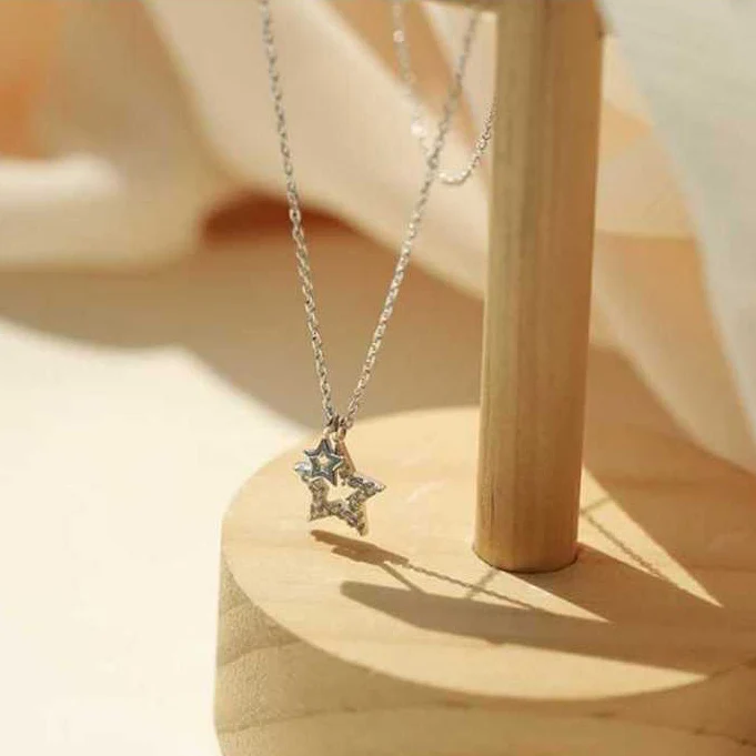 Ожерелье из серебра S925 пробы со звездой Женская цепочка до ключиц в виде