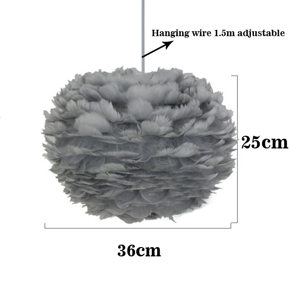 gray 36cm Подвесные светильники, белое перо, E27, плюмовые светодиодные художественные декоративные лампы, романтическая Подвесная лампа для спальни, натуральный гусиный пух - Цвет корпуса: gray 36cm