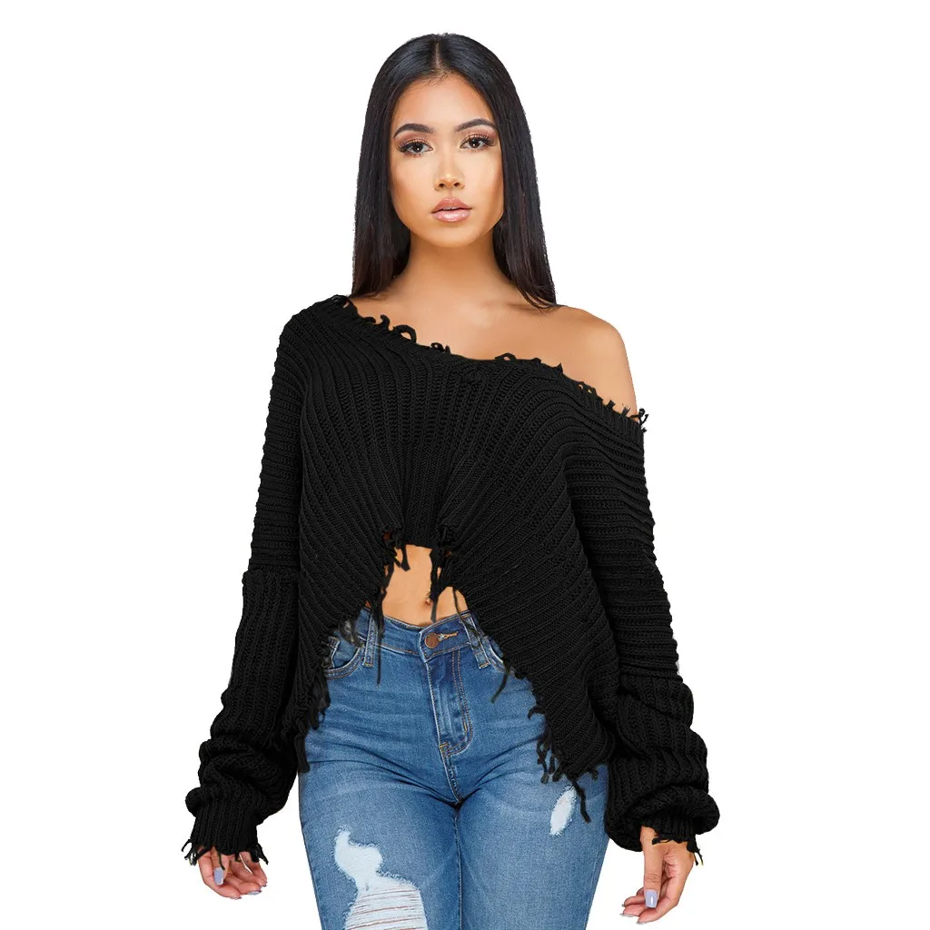 Однотонный вязаный свитер 2019 женские осенне-зимние топы с длинными рукавами