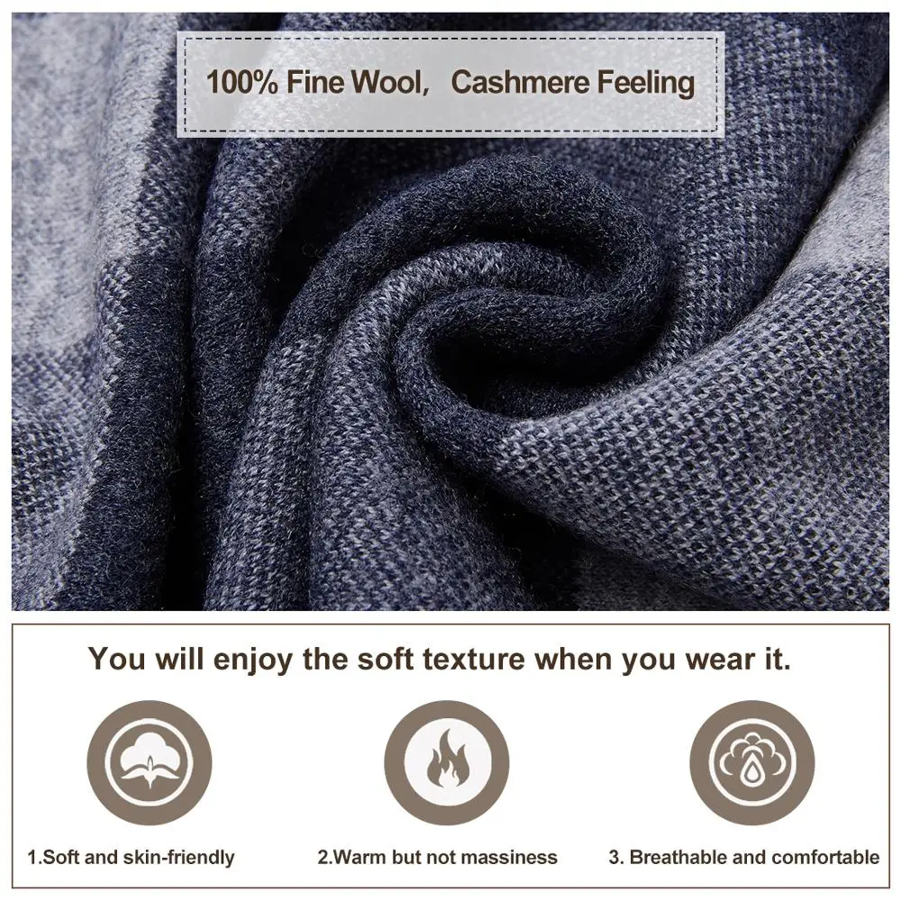 

Men Winter Cashmere Scarf Soft Warm - Long Cotton Scarves