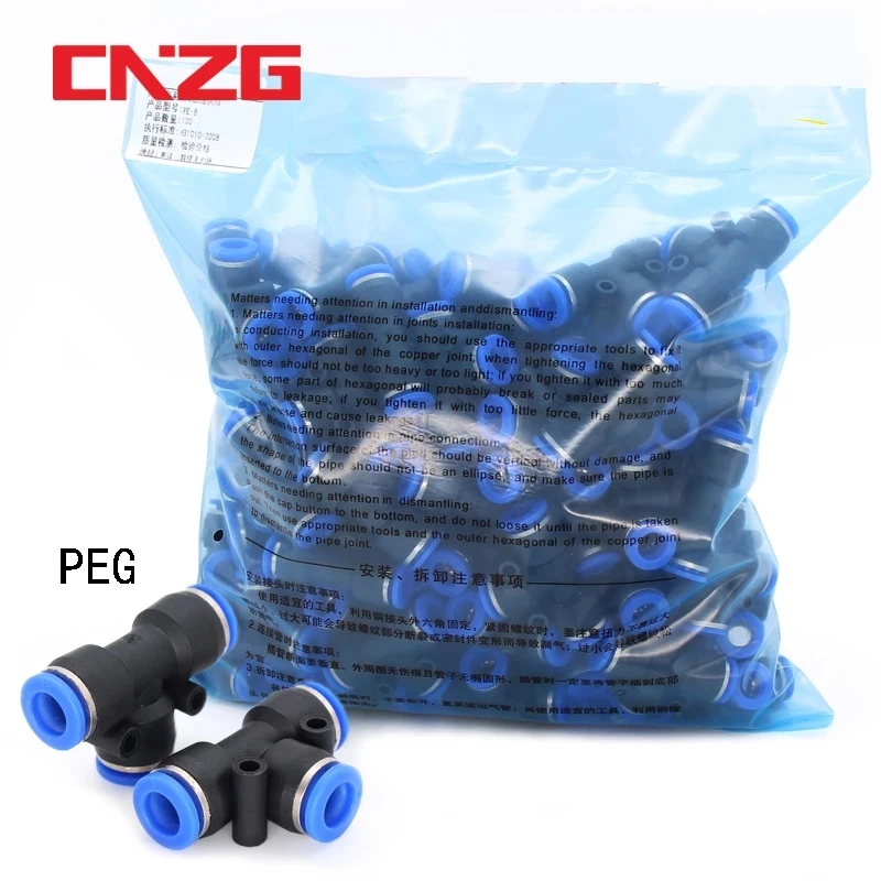100pcs/50pcs PEG Pneumatic Fitting Reducing Unequ Tee T Type 3-Way Slip Lock Air Pipe 4mm 6mm 8mm 6mm-8mm 10-6mm Quick Push Into - купить по