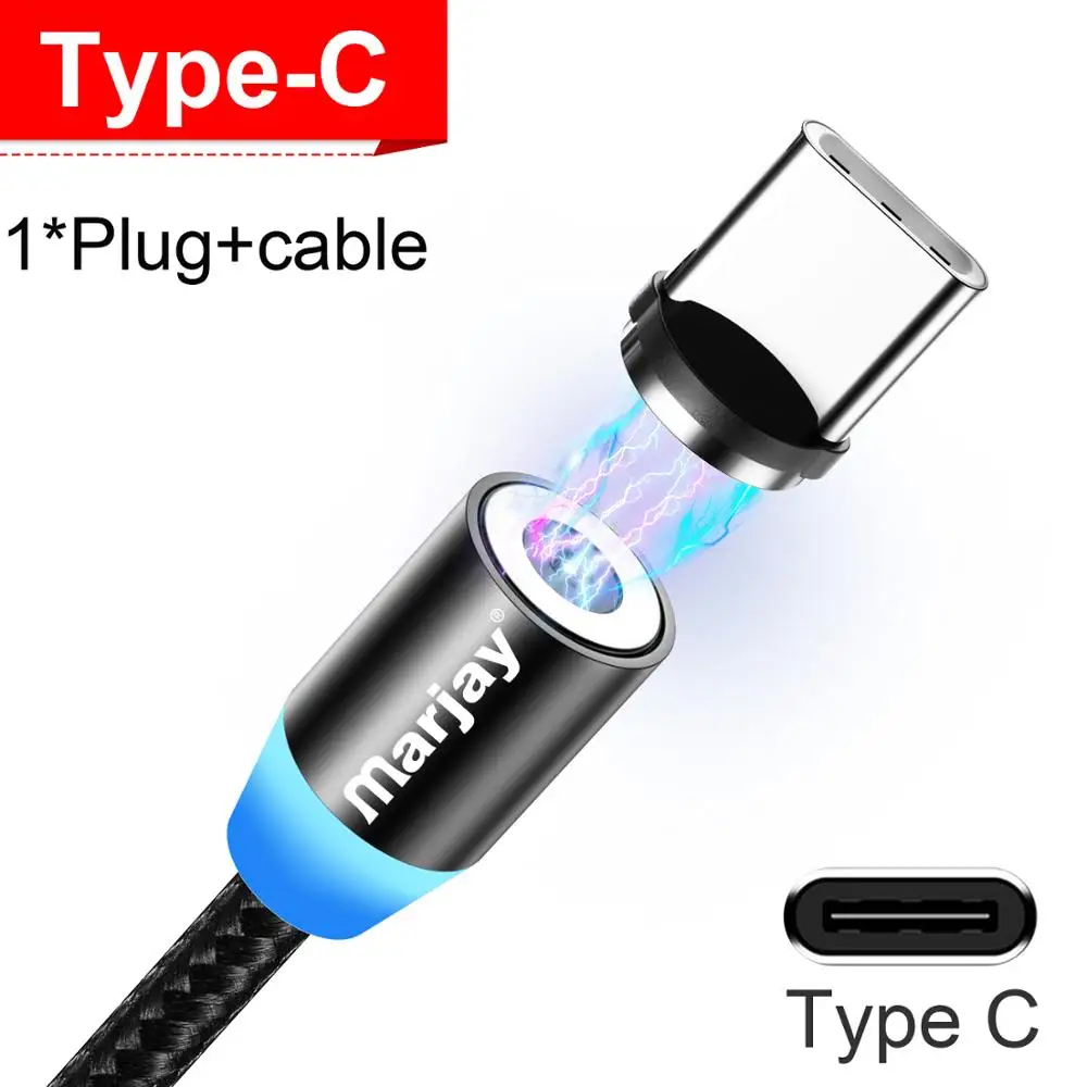 Black Type C Cable Marjay Магнитный кабель Micro usb type C кабель для iPhone samsung Android Быстрая зарядка магнит зарядное устройство мобильный телефон USB провод шнур - Цвет: Black Type C Cable