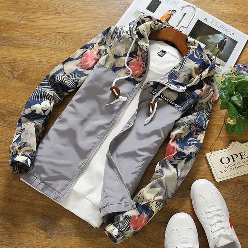

men's Spring and autumn new casual top spring men's coat hooded printed jacket trend men's coat