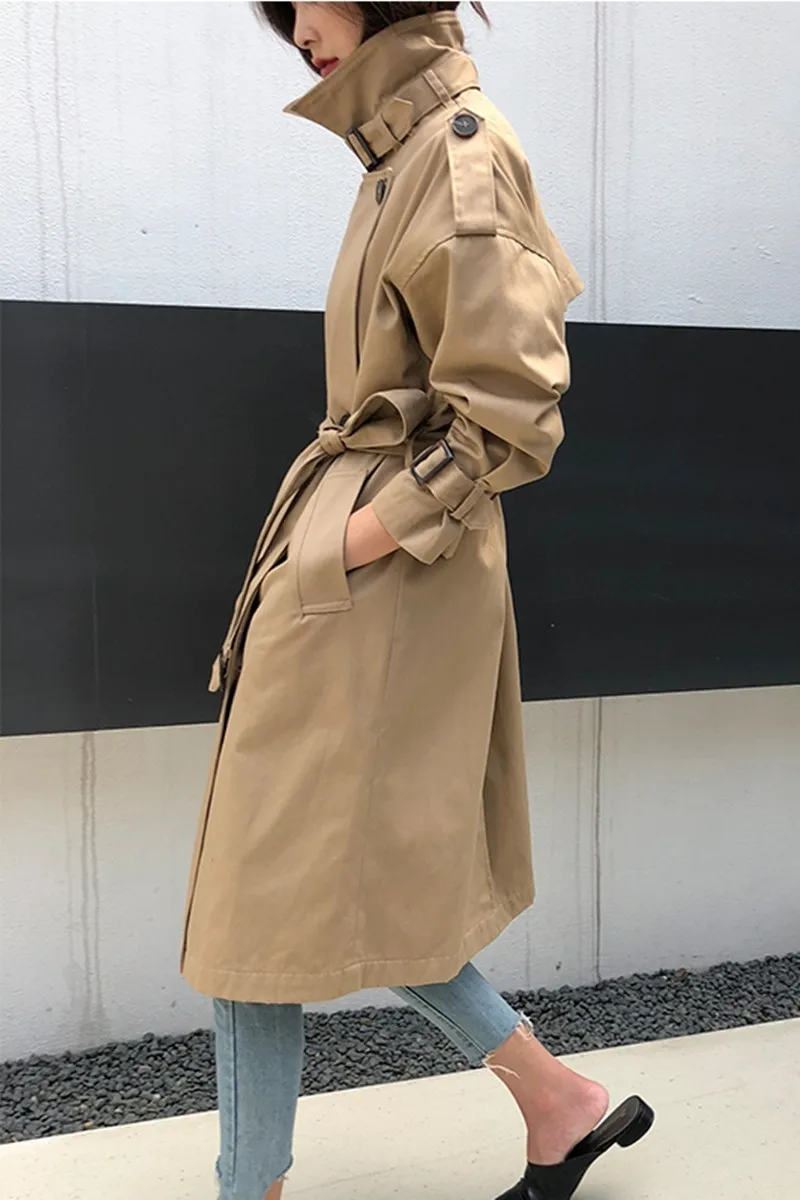 

Trench Fashion Khaki Coat Women Casual Belt Windbreaker Female Office Lady Feminino Elegant Oversized Outerwear