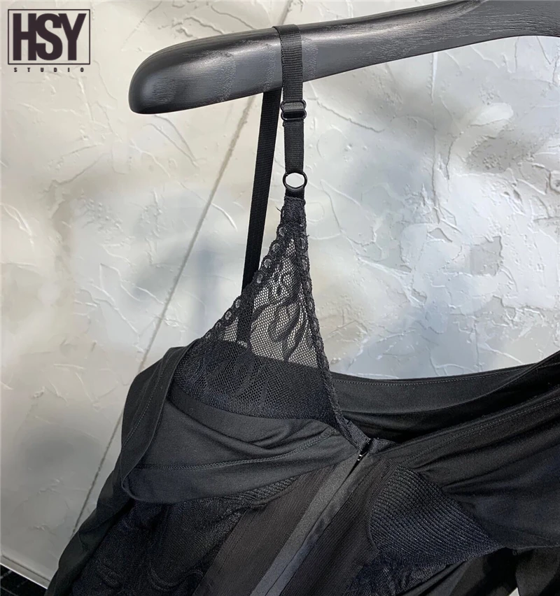 【HSY stuo】 2019 Летние Новые Сексуальные женские поддельные два кружева пэчворк