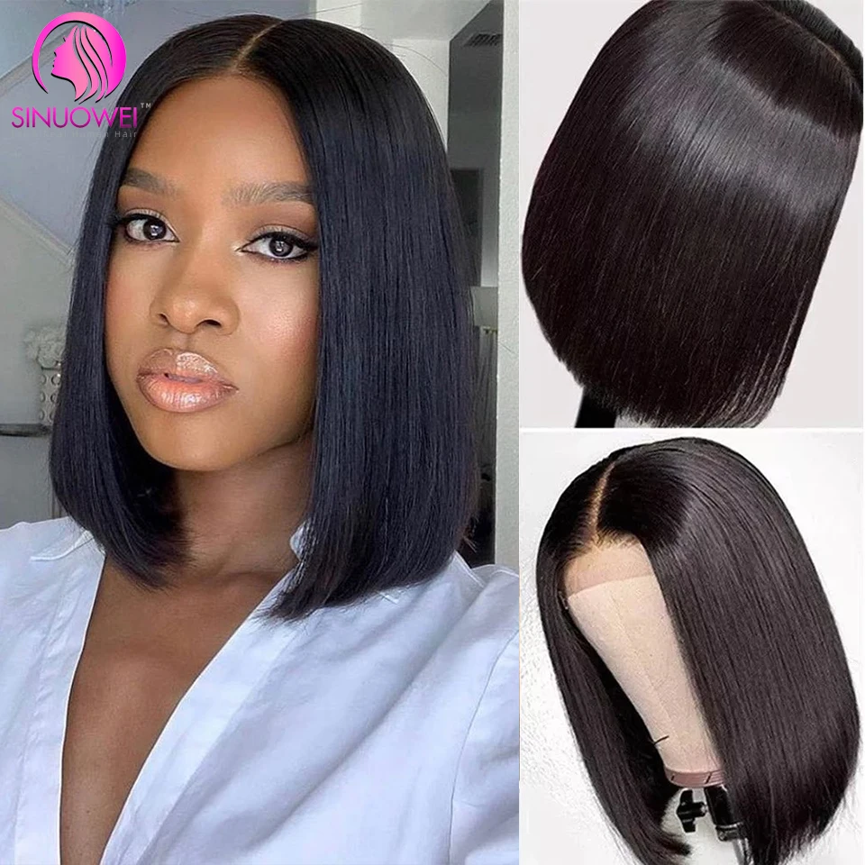 

Short Bob Wigs Bone Straight Human Hair Wigs For Black Women Pre-Plucked 4x4 Closure Wig Brazilian Hair Lace Wigs 180% Denisty