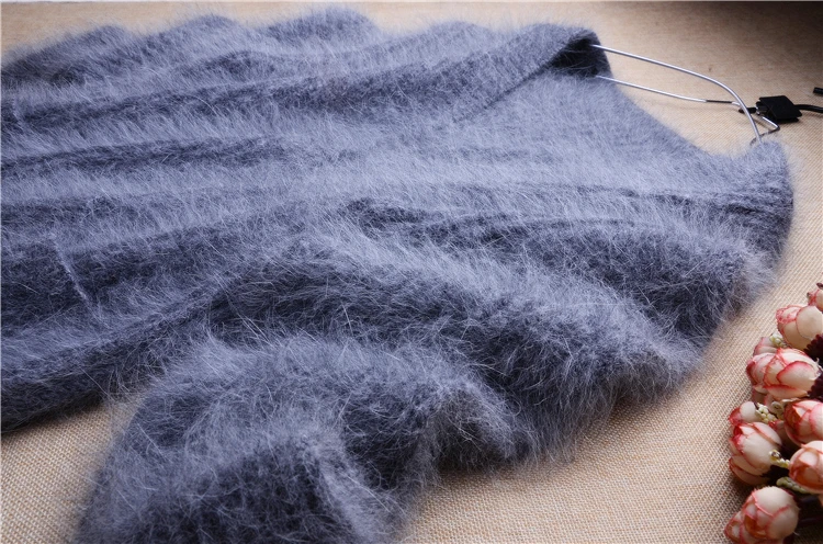 Плотный плотный Теплый Женский пушистый шерстяной вязаный полосатый кардиган из