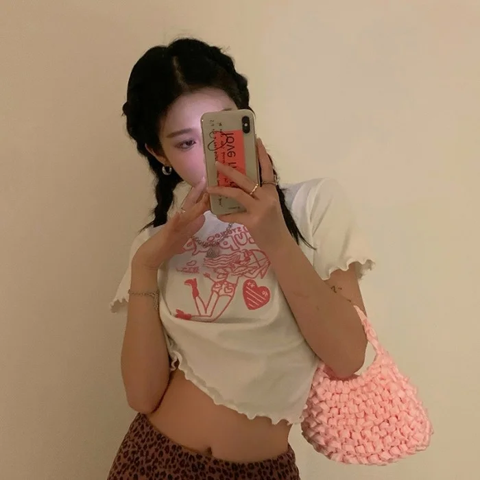 Girls' Embroidered T-shirt Short Sleeve Hot Girl Base Coat Summer Korean Slim Fit BM Style White Top | Женская одежда