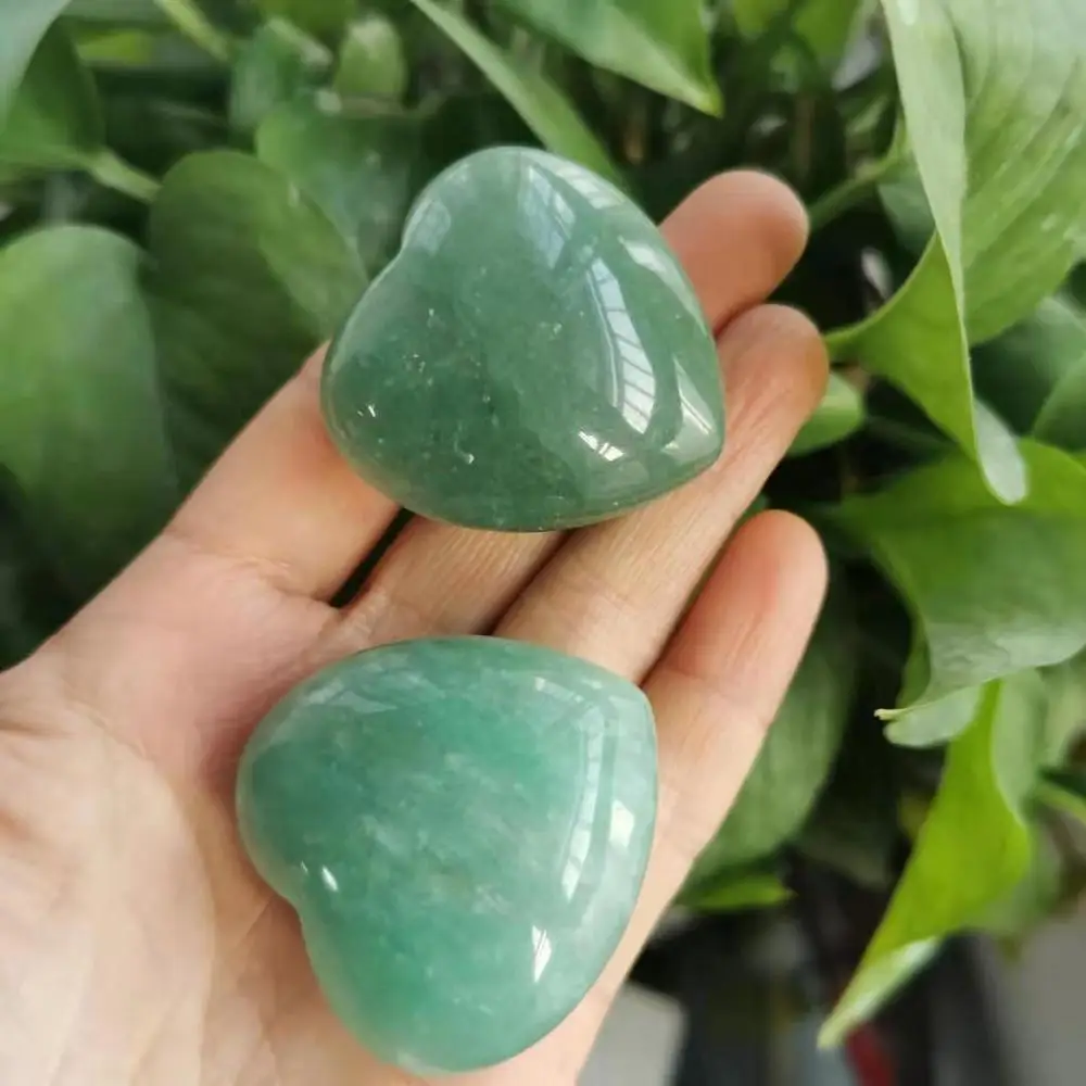 

40mm Natural Green Aventurine Stone carved Hearts Puffy Heart Shaped Stone