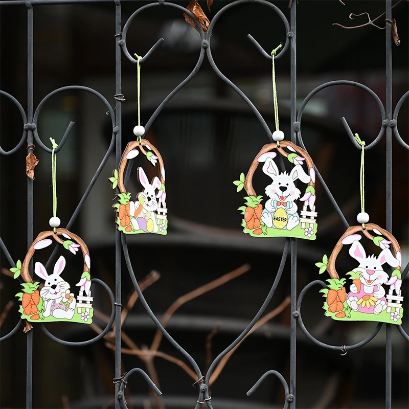 

Cute Easter Eggshell Chick Bunny Pendant Wooden Craft Hanging Ornaments Gifts Home Party Happy Ester Decorations