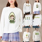 Женский модный милый стильный белый пуловер из серии с милым мультяшным принтом авокадо, повседневный осенний теплый свитер с круглым вырезом и длинными рукавами