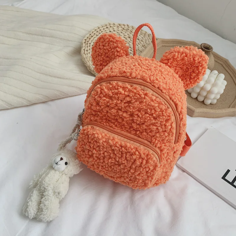 bear-orange Kawaii плюшевый рюкзак для мальчиков и девочек с рисунком кролика, медведя, сумки для детей, милые школьные сумки, мягкие рюкзаки для малышей, новые - Цвет: bear-orange