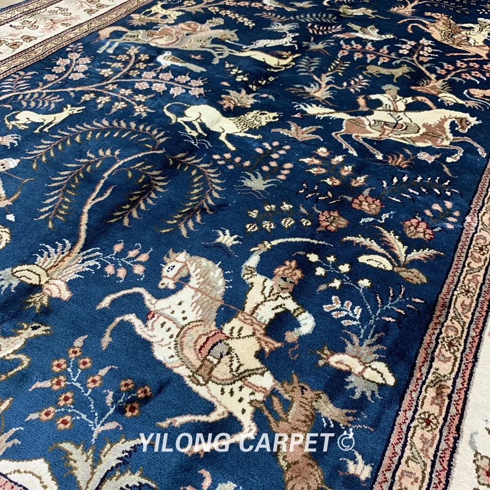 Yilong 4 дюймовый x 6 шелковый ковер для охоты персидский Тебриз (SCJ20B)|tabriz rugs|rug designrugged