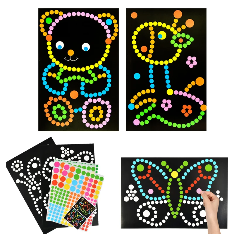 

10/15pcs DIY Colorful Dot Primary Mosaic Puzzle Stickers Games DIY Cartoon Animal Learning Education Toys For Children Kids Gift