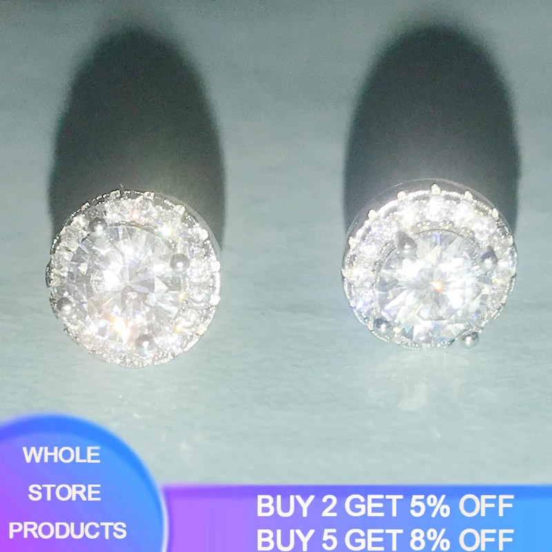 

YANHUI 100% 925 Sterling Silver Round Cute Bling Zircon Stone Stud Earrings for Women Silver 925 Jewelry New Korean Earrings