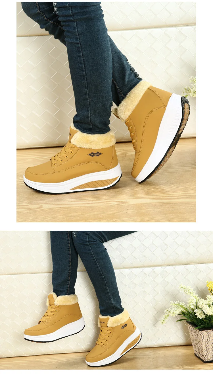 

2019 New Classic Women Winter Boots Suede Ankle Snow Boots Female Warm Plush High Quality Wedge Snow Waterproof Non-slip Boots