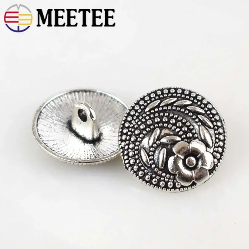 50 шт. Ретро цветок металлические пуговицы Античный Серебряная кнопка для джинсов