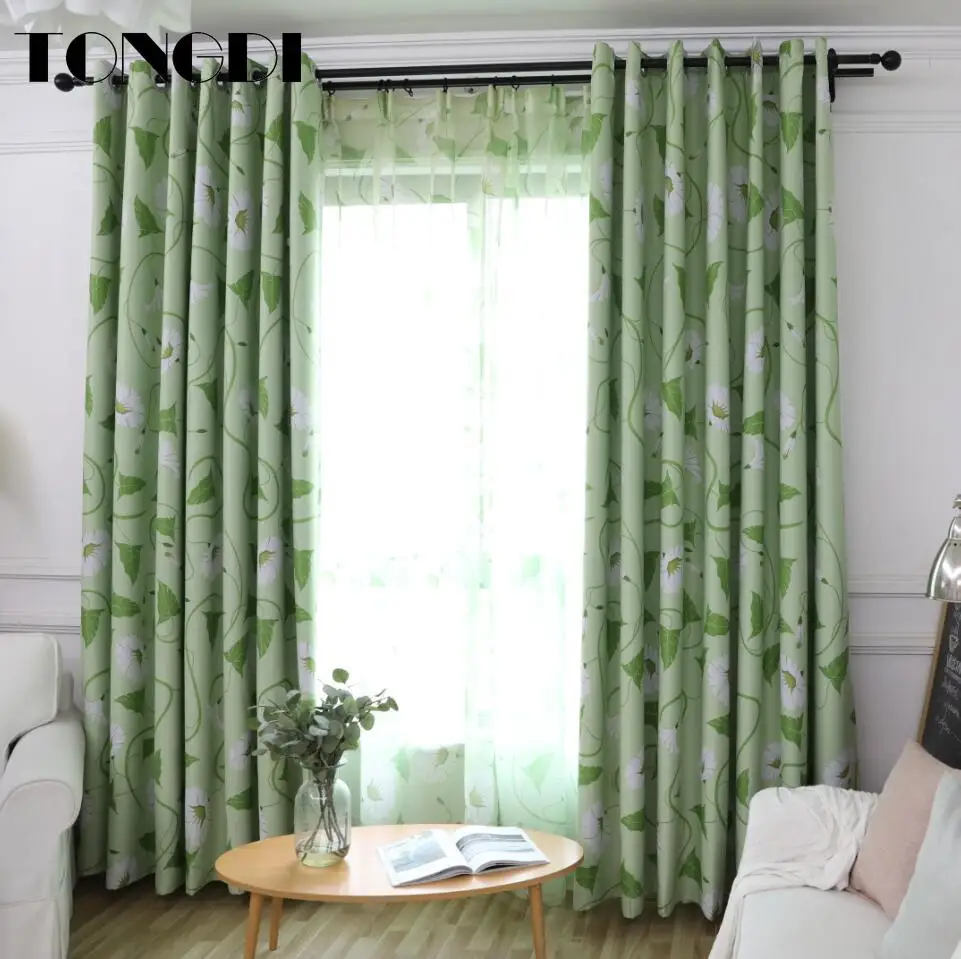 

TONGDI Blackout Curtains Elegant Cartoon Floral leaves Printing Decoration For French Window Home Parlou Bedroom LivingRoom